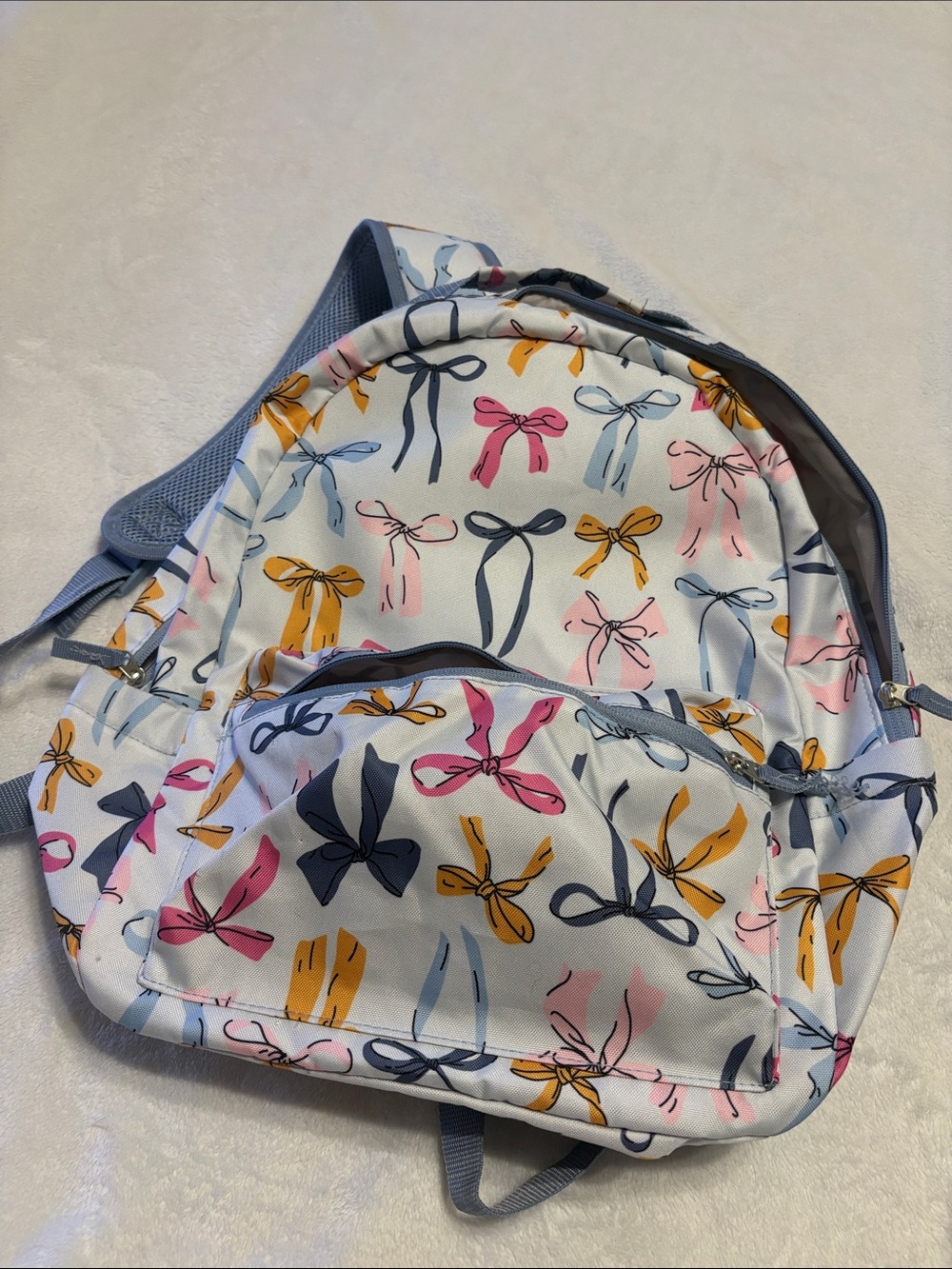 Bow Print Women's Backpack - Pink, Blue & Yellow